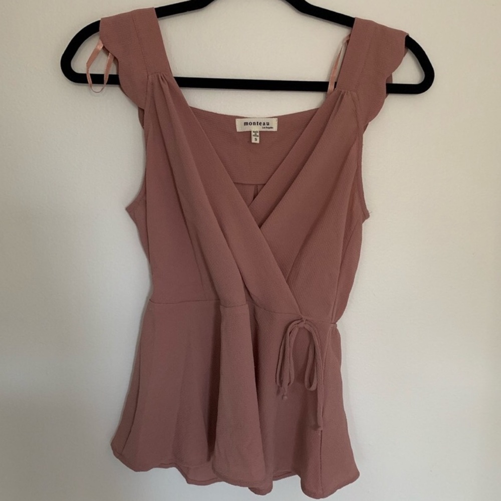 Mauve ruffle tie top